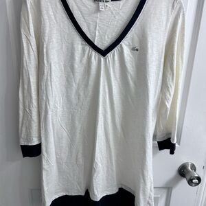 Lacoste Navy and White V-Neck Shirt